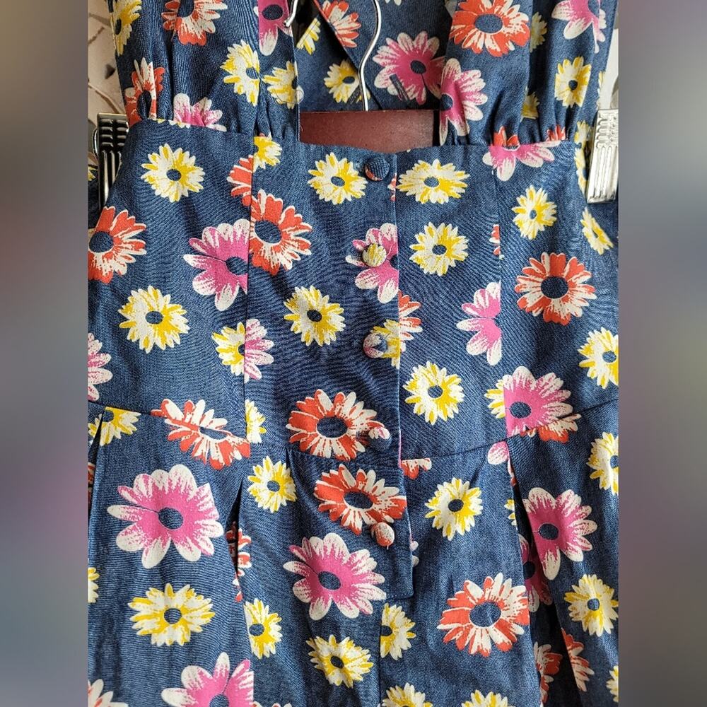VANESSA MOONEY Venus Blue White Daisy Floral Cotton Romper Boho Feminine NWT S - Picture 6 of 16
